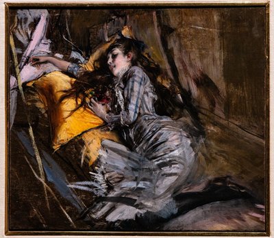 Makaava tyttö tartan-mekossa tekijältä Giovanni Boldini