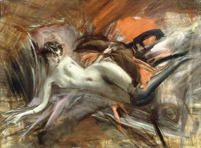makuuasennossa alaston, tekijältä Giovanni Boldini