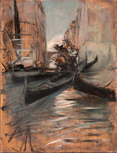 Näkymä Venetsian kanavalle ja gondoleille (Venetsian kanava ja gondolit) Giovanni Boldinin (1842-1931) maalaus 1910-1914 Yksityiskokoelma tekijältä Giovanni Boldini