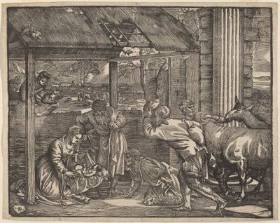 Paimenten palvonta tekijältä Giovanni Britto after Titian