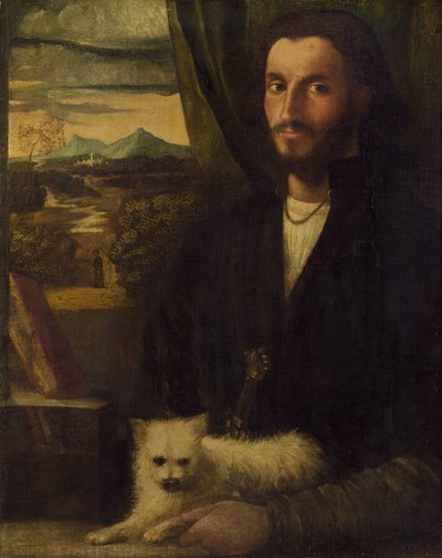 Muotokuva miehestä koiran kanssa, c. 1520. tekijältä Giovanni Cariani