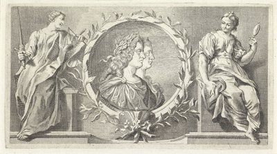 Cartouche palkitun miehen ja naisen kanssa tekijältä Giovanni Cattini (attributed to)