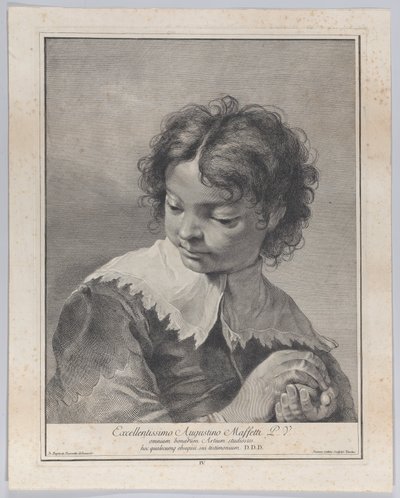 Poika pitsikauluksella hedelmää käsissään, 1743. tekijältä Giovanni Cattini