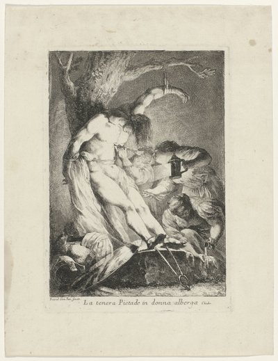 Saint Sebastiánista huolehti Saint Irene La tenera pietade in donna alberga (nimi esineessä) tekijältä Giovanni David