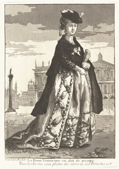 La Dame Venitienne en habit de masque (venetsialainen nainen karnevaalipuvussa) tekijältä Giovanni David