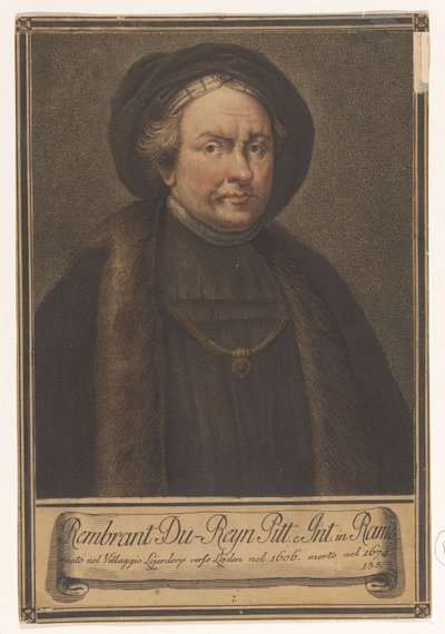 Taiteilija Rembrandt Harmenszin muotokuva. Reinistä Taiteilijoiden muotokuvia (sarjan nimi) tekijältä Giovanni Domenico Campiglia