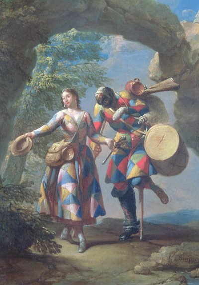 Sodasta palaava harlekiini, n. 1742 tekijältä Giovanni Domenico Ferretti