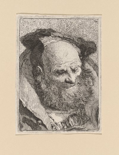 Parrakas vanha mies, teoksesta Raccolta di Teste (Pääkokoelma) tekijältä Giovanni Domenico Tiepolo