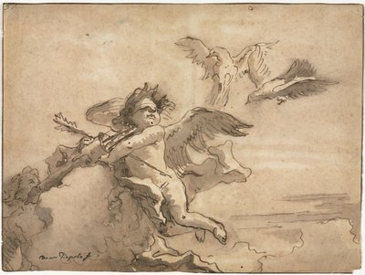 Kupidon silmät sidottu ja kaksi kyyhkystä, 1757 tai sen jälkeen. tekijältä Giovanni Domenico Tiepolo