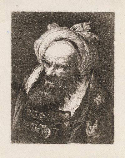 Vanhempi mies, jolla on turbaani, Raccolta di Testestä (Pääkokoelma) tekijältä Giovanni Domenico Tiepolo