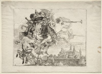 Lento Egyptiin: omistautuminen Wurzburgin prinssipiispan käsivarsia kantavan siivekäs hahmon kanssa tekijältä Giovanni Domenico Tiepolo