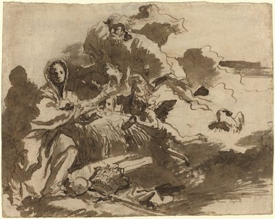 Isä Jumala ja enkelit palvovat Madontaa ja lasta [recto] tekijältä Giovanni Domenico Tiepolo