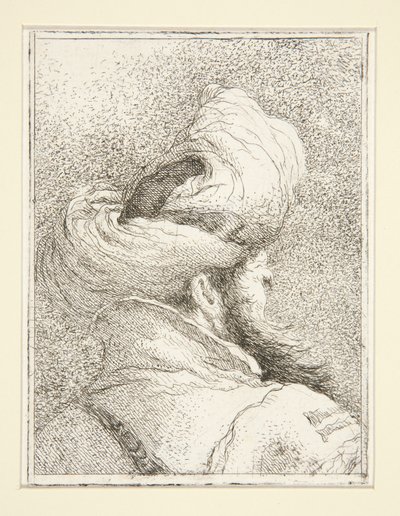 Turkkilaisen pää, sarjasta Raccolta di Teste, Libro Secondo (Pääkokoelma, toinen kirja) tekijältä Giovanni Domenico Tiepolo