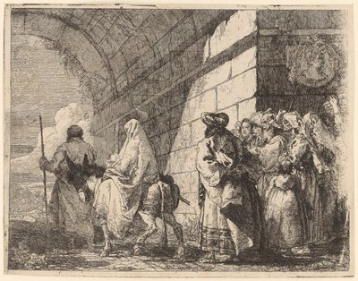 Pyhä perhe lähtee kaupungista tekijältä Giovanni Domenico Tiepolo