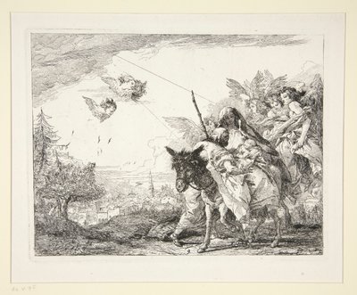 Joseph mietiskelee Jeesus-lapsia sarjasta Kuvankaunis ideoita Egyptin lennosta (Flight to Egypt) tekijältä Giovanni Domenico Tiepolo