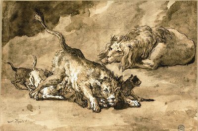 Leijona, leijonatar ja pennut tekijältä Giovanni Domenico Tiepolo