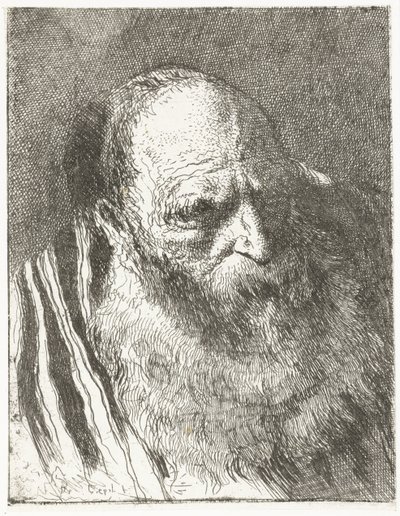 Mies, jolla on parta raidallisessa viitassa Pääkokoelma (sarjan nimi) Raccolta di Teste (sarjan nimi) tekijältä Giovanni Domenico Tiepolo