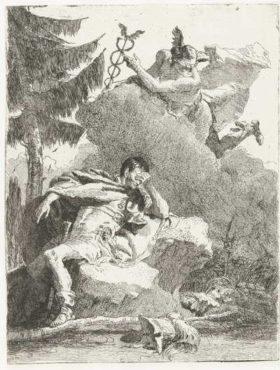 Merkurius ilmestyy Aeneakselle tämän unessa tekijältä Giovanni Domenico Tiepolo
