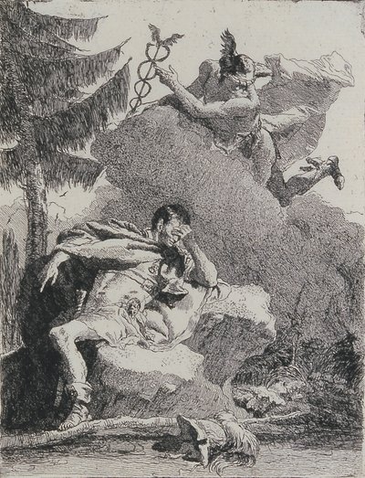 Merkurius ilmestyy Aenealle unessa, 1757. tekijältä Giovanni Domenico Tiepolo