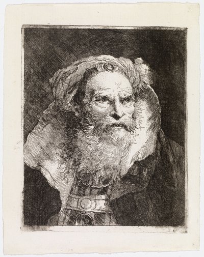 Turbanipäinen vanha mies, oikealle kääntyneenä tekijältä Giovanni Domenico Tiepolo