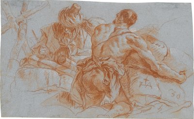 Orientalische Handelsleute mit Warenballen; verso: Skizze zu einem angewinkelten linken Arm tekijältä Giovanni Domenico Tiepolo