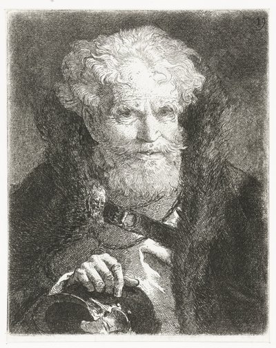 Vanha mies viittassa turkiskaulus ja kypärä Pääkokoelma (sarjan nimi) Raccolta di Teste (sarjan nimi) tekijältä Giovanni Domenico Tiepolo