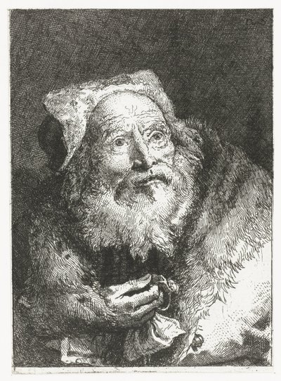 Vanha mies rannekoru kädessä Pääkokoelma (sarjan nimi) Raccolta di Teste (sarjan nimi) tekijältä Giovanni Domenico Tiepolo