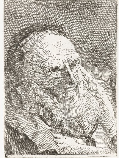 Vanha mies, jonka käsi on työntynyt takin alle tekijältä Giovanni Domenico Tiepolo