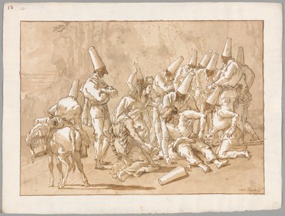 Punchinello romahti tiellä tekijältä Giovanni Domenico Tiepolo
