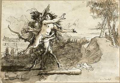 Satyr yllättää satyressan tekijältä Giovanni Domenico Tiepolo