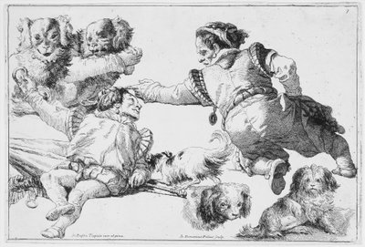 Kääpiöiden ja koirien tutkimukset, n. 1753. tekijältä Giovanni Domenico Tiepolo