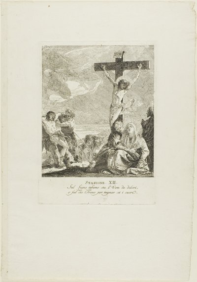 Ristiinnaulitseminen, levy kahdestoista Ristin vaiheet -teoksesta. tekijältä Giovanni Domenico Tiepolo