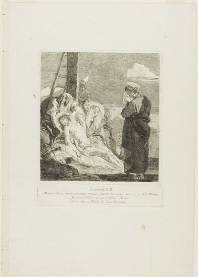 Laskeutuminen, levy kolmetoista Ristin vaiheet -teoksesta. tekijältä Giovanni Domenico Tiepolo