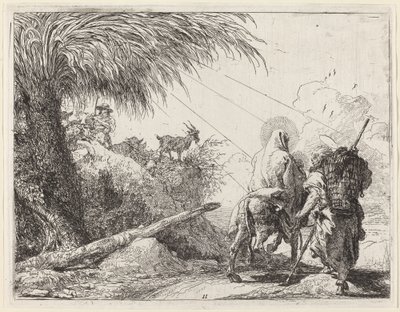 Lento, Pyhä perhe oikealla, Joosef katsomassa vasemmalle tekijältä Giovanni Domenico Tiepolo