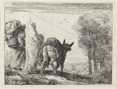 Lento pyhän perheen kanssa vasemmalla tekijältä Giovanni Domenico Tiepolo