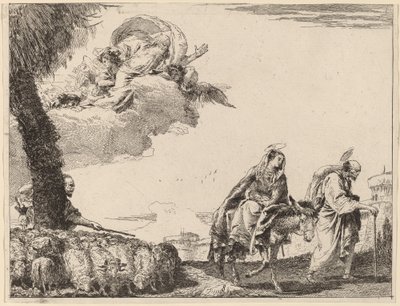 Lento pyhän perheen kanssa oikealla tekijältä Giovanni Domenico Tiepolo