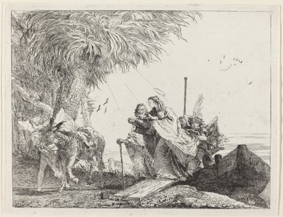 Pyhä perhe poistumassa tekijältä Giovanni Domenico Tiepolo