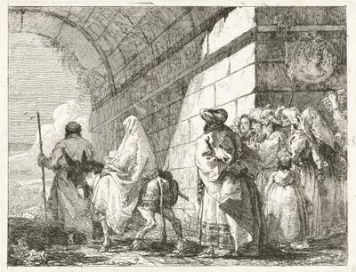 Pyhä perhe kulkee kaupungin kaaren alta tekijältä Giovanni Domenico Tiepolo