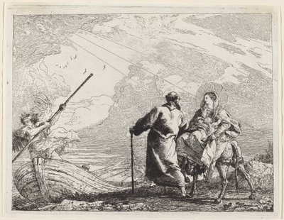Pyhä perhe joen rannalla tekijältä Giovanni Domenico Tiepolo