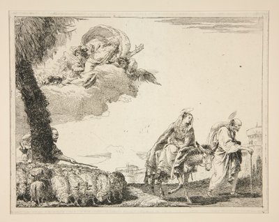 Pyhä perhe sarjasta Kuvankaunis ideoita Egyptin lennon yli (lento Egyptiin) tekijältä Giovanni Domenico Tiepolo