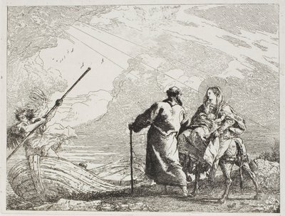 Pyhä perhe joen rannalla, levy neljätoista kappaleesta Lento Egyptiin tekijältä Giovanni Domenico Tiepolo
