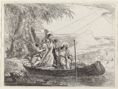 Madonna, lapsi ja enkelit astumassa veneeseen tekijältä Giovanni Domenico Tiepolo