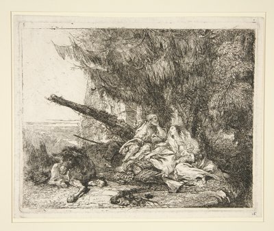 Lepo Egyptin lennolla sarjasta Idee pittoresche sopra la fuga in Egitto (lento Egyptiin) tekijältä Giovanni Domenico Tiepolo