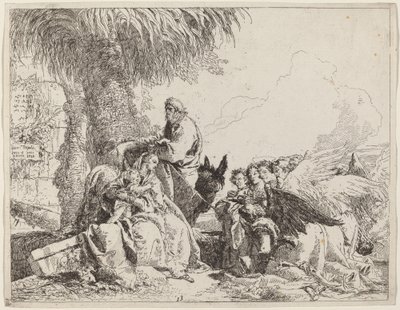 The Rest on the Flight, ihailevien enkelien kanssa tekijältä Giovanni Domenico Tiepolo