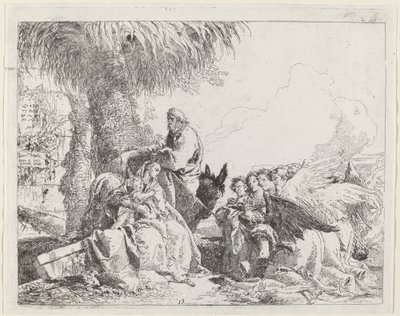 The Rest on the Flight, ihailevien enkelien kanssa tekijältä Giovanni Domenico Tiepolo