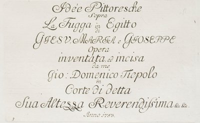 Pako Egyptiin -teoksen nimiölehti tekijältä Giovanni Domenico Tiepolo