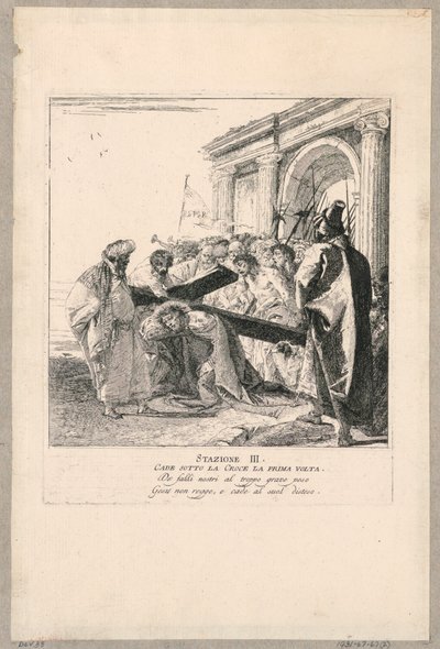 Via crucis - Station III, hän putoaa ristin alle ensimmäistä kertaa tekijältä Giovanni Domenico Tiepolo