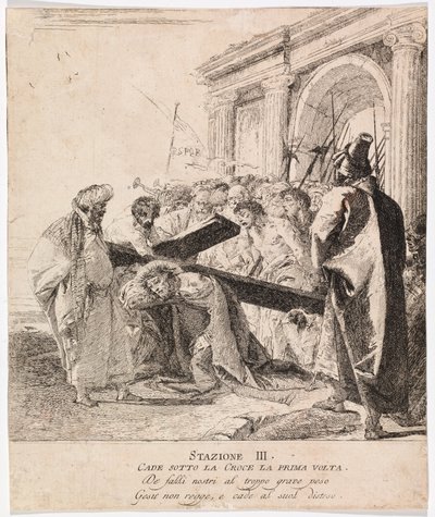Via crucis - Asema III. Jeesus kaatuu ensimmäisen kerran tekijältä Giovanni Domenico Tiepolo