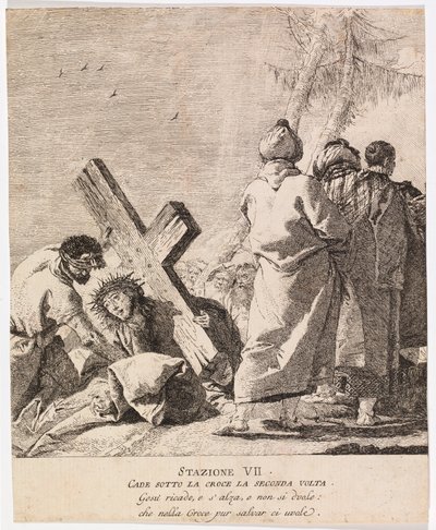 Via crucis - Asema VII. Jeesus kaatuu toisen kerran tekijältä Giovanni Domenico Tiepolo