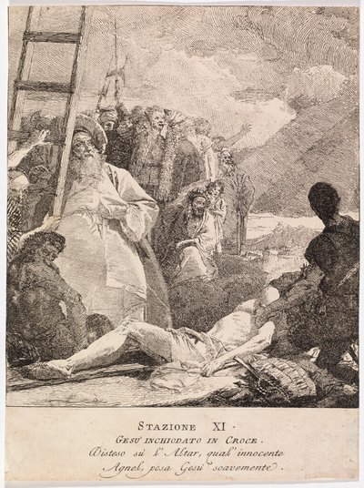 Via crucis - Asema XI. Jeesus naulitaan ristille tekijältä Giovanni Domenico Tiepolo